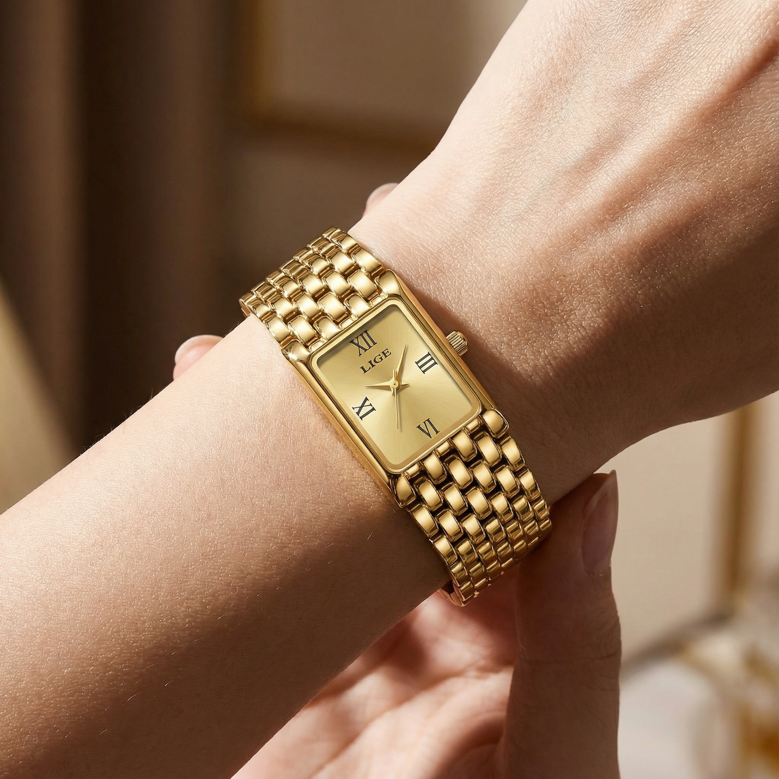 Women's Gold Rectangular Watch