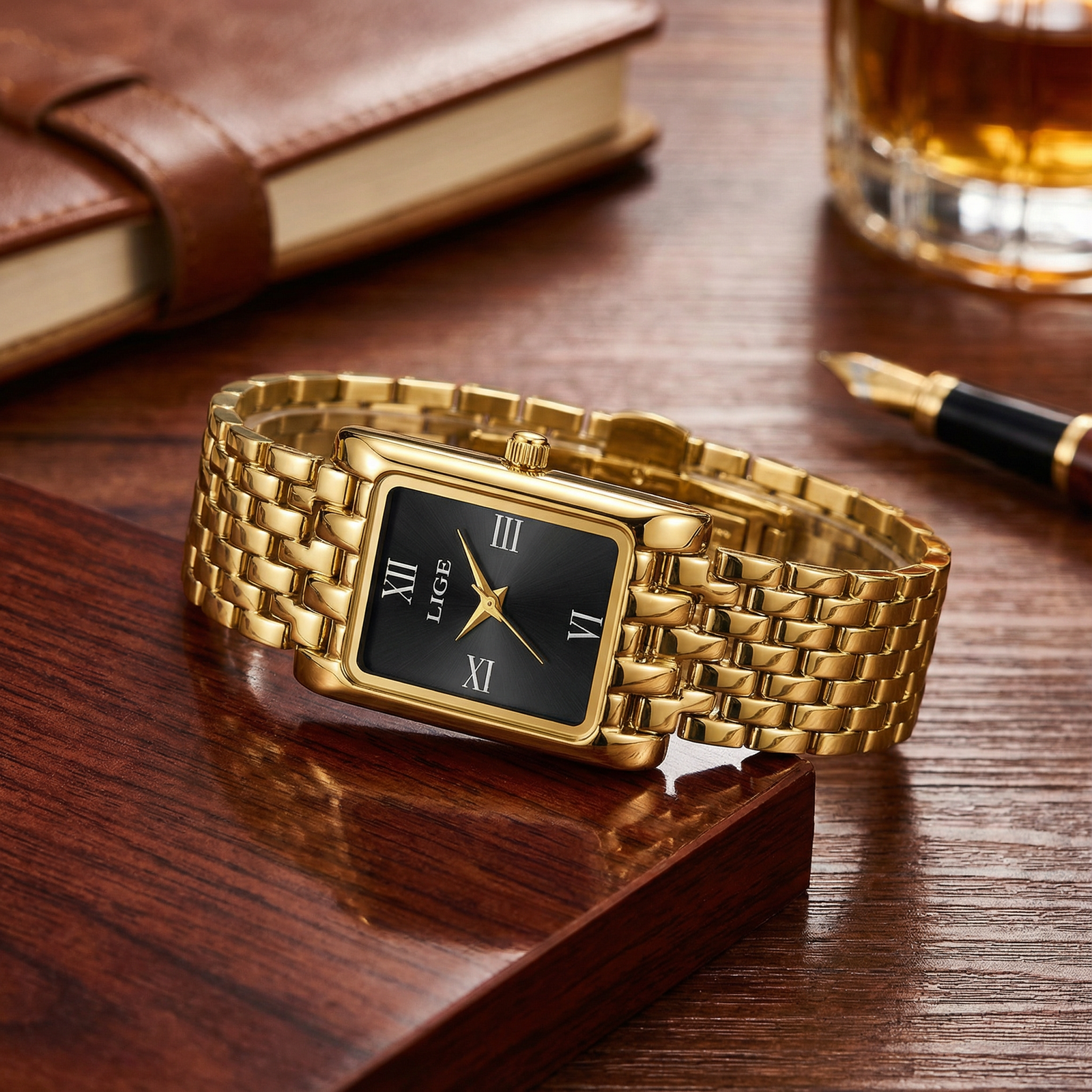 Women's Gold Rectangular Watch