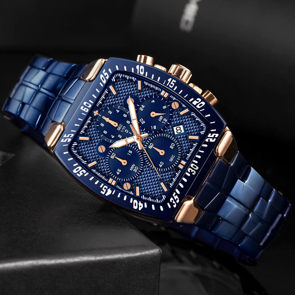 Blue Tonneau Chronograph Watch