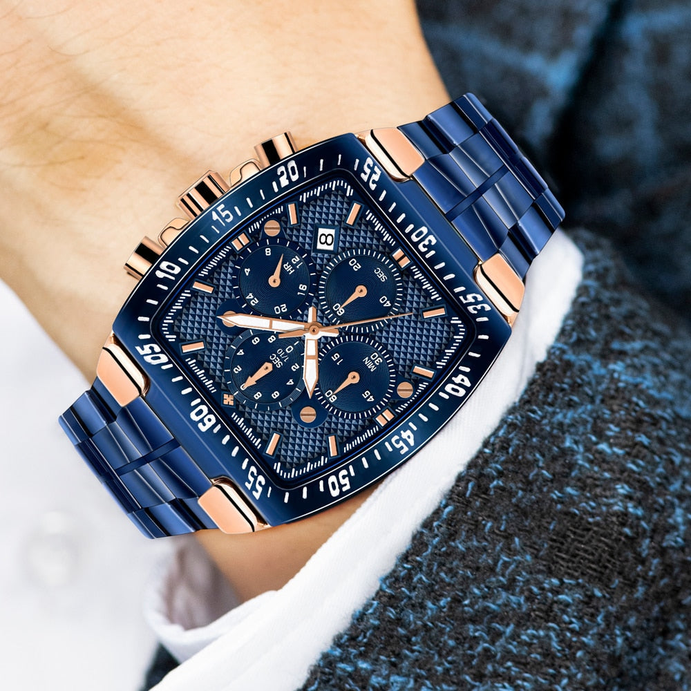 Blue Tonneau Chronograph Watch