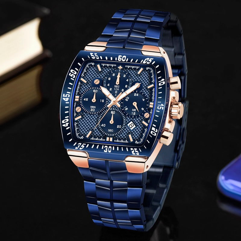 Blue Tonneau Chronograph Watch