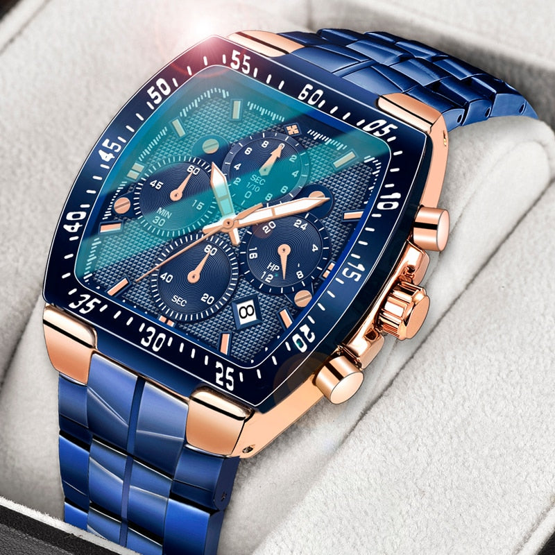 Blue Tonneau Chronograph Watch